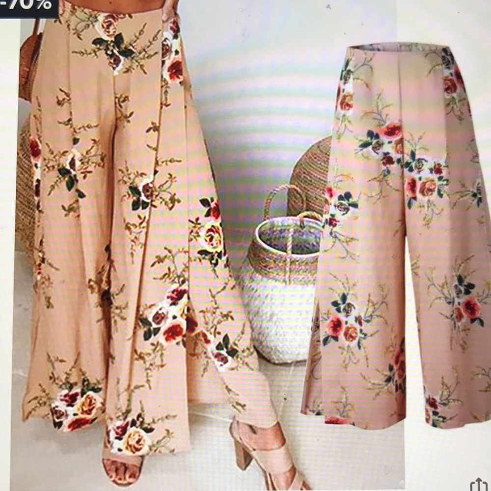 Women Summer High Waist Side Split Floral Print - Picture 4 of 6